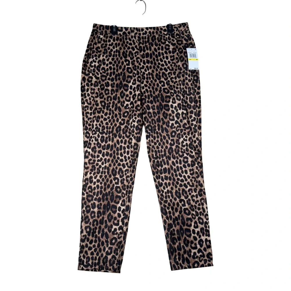 Michael Kors Womens Leopard Print Slim Trousers Dark Camel MF93H8HCJU Medium NWT